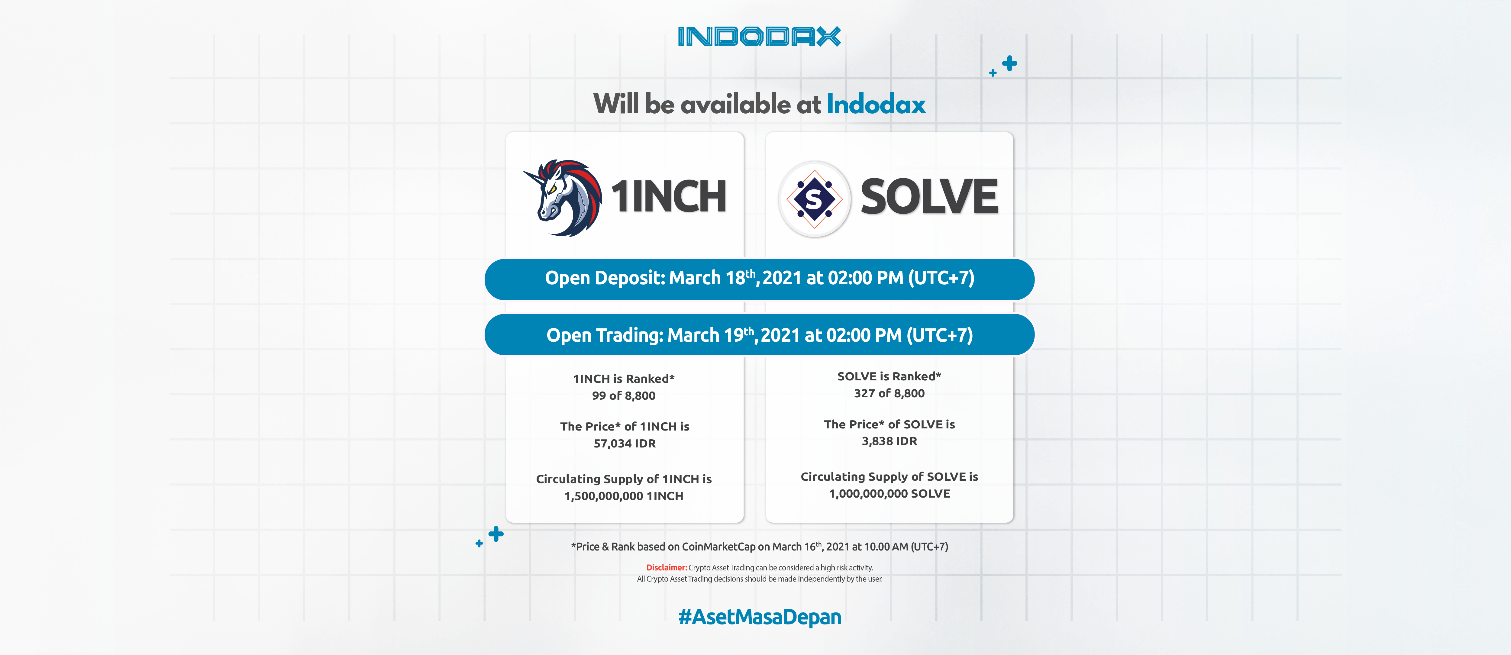 1INCH & SOLVE Listing on Indodax