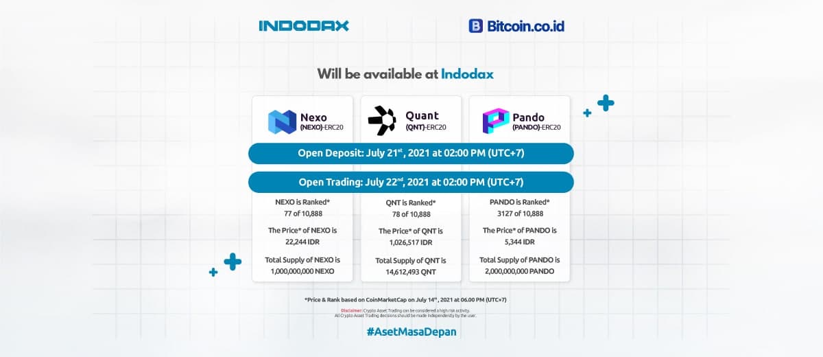 NEXO, QNT & PANDO Listing on Indodax