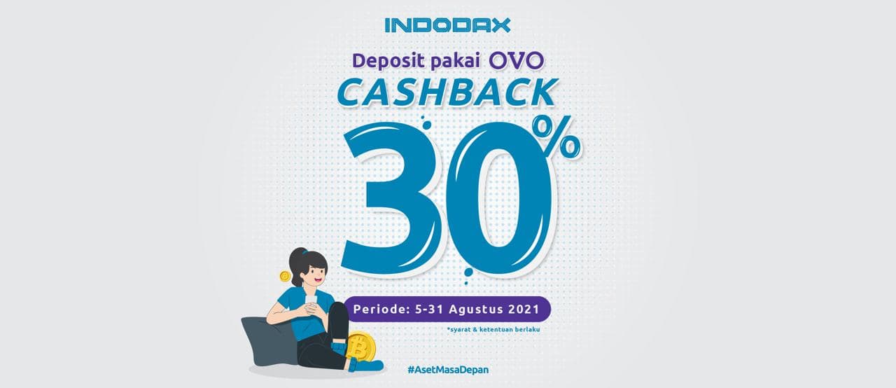 Kabar gembira, karena banyaknya peminat, kita adakan cashback lagi nih, kali ini cashback 30% dalam bentuk OVO Points dengan deposit melalui OVO di Indodax.