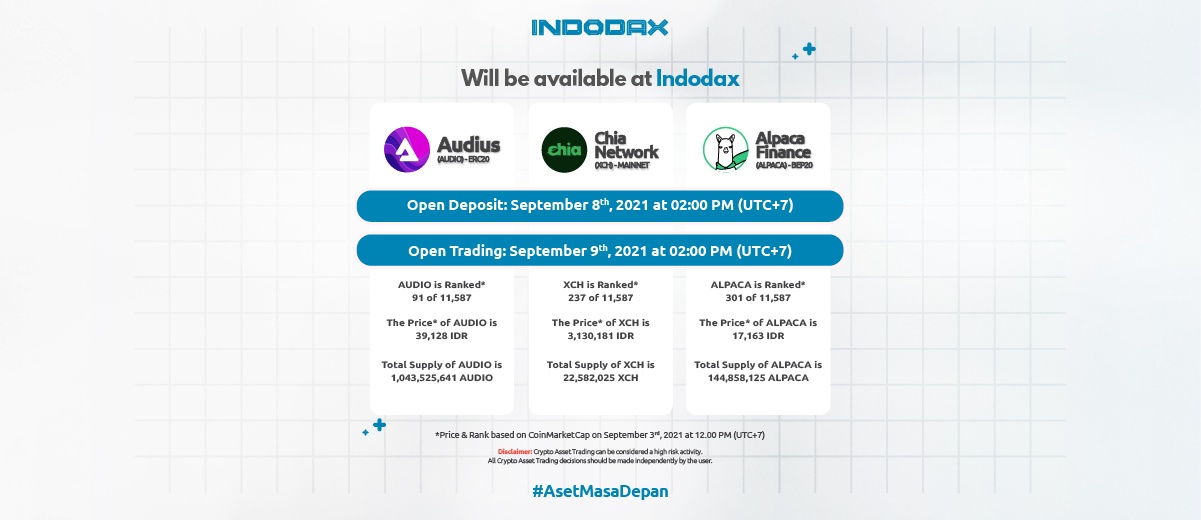 AUDIO, XCH & ALPACA Listing on Indodax