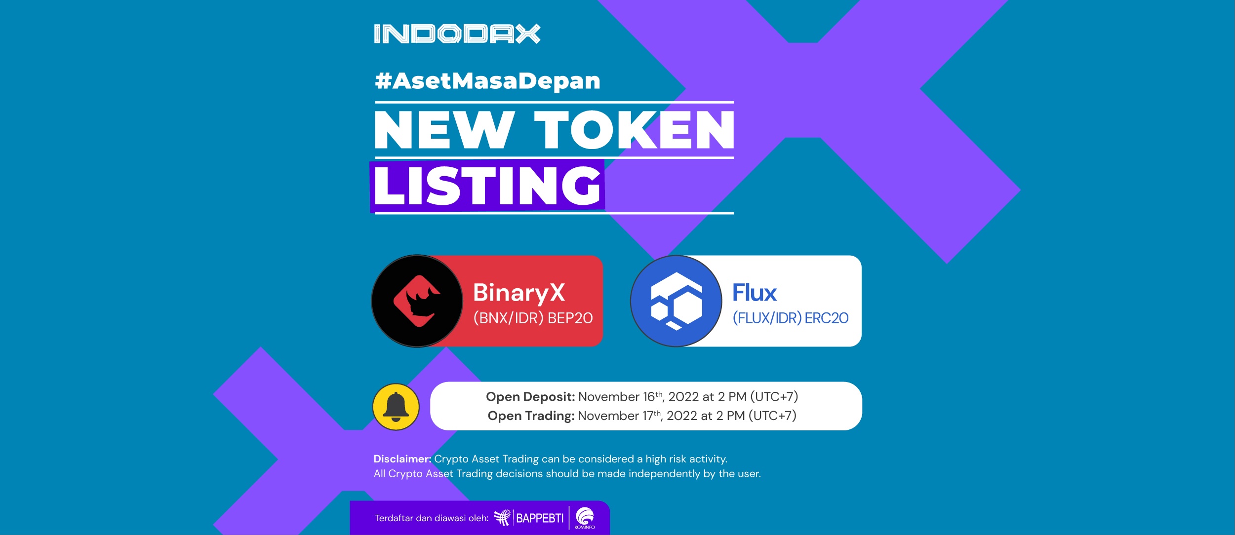 Binary X (BNX) & Flux (FLUX) Listing on INDODAX