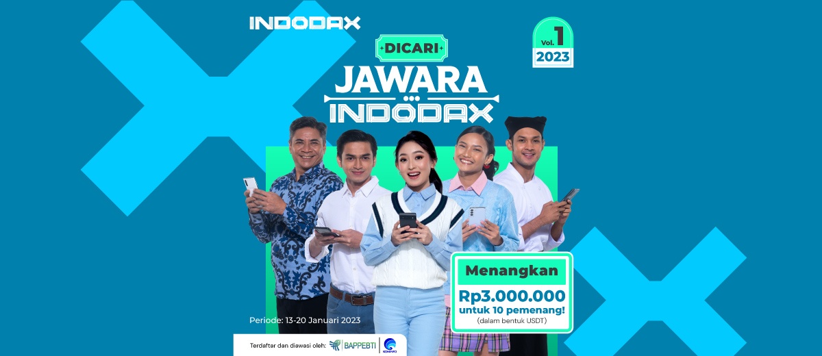 Halo Member INDODAX, INDODAX balik lagi buat cari Jawara di awal tahun 2023 nih! Yuk, ikutan! Cuma modal jempol doang kamu bisa dapetin hadiah senilai total Rp3 juta berbentuk USDT, loh!