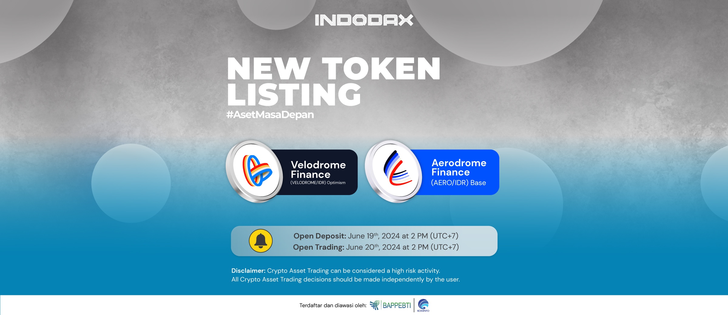 Dengan senang hati kami mengumumkan aset kripto baru yang akan ditambahkan ke marketplace INDODAX yaitu Velodrome Finance (VELODROME), dan Aerodrome Finance (AERO)