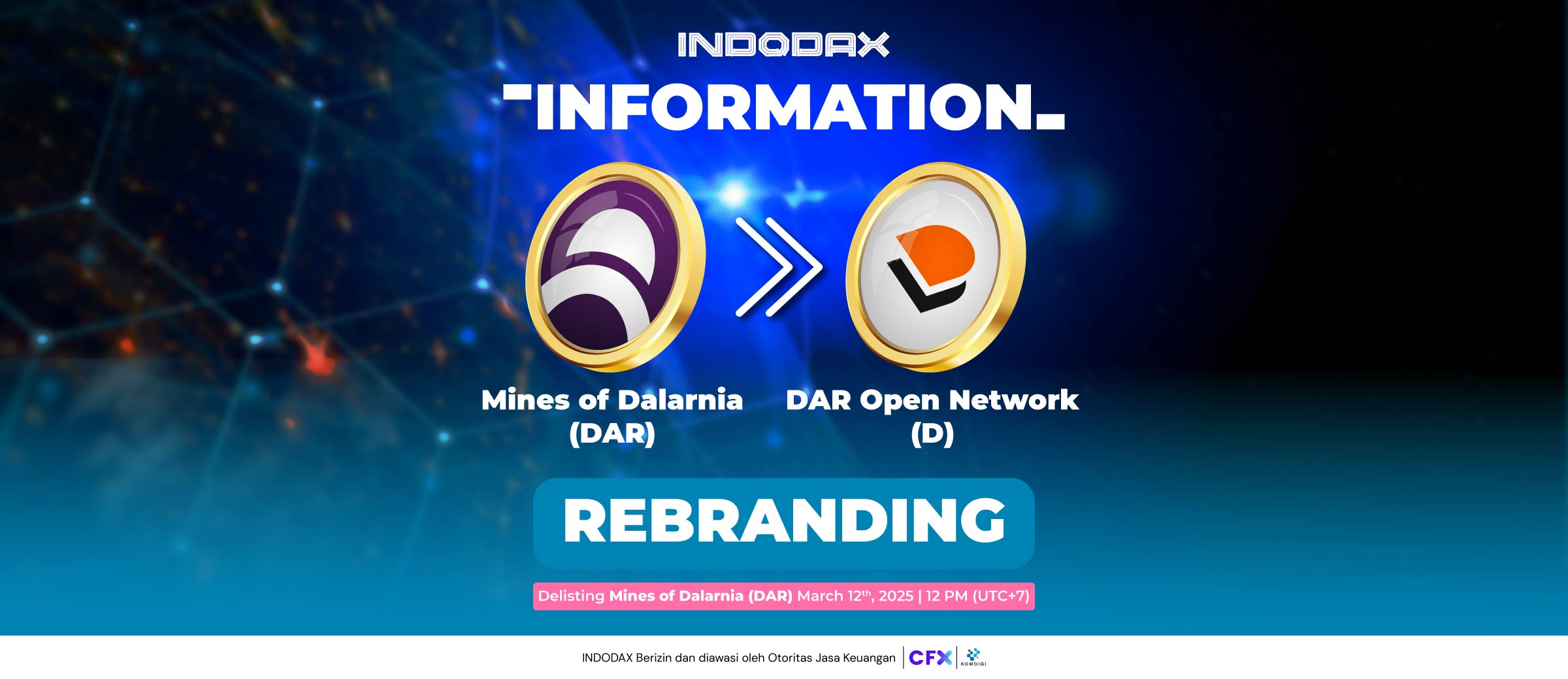 Dengan ini kami menginformasikan bahwa INDODAX akan mendukung migrasi aset kripto Mines of Dalarnia (DAR) ke DAR Open Network (D)