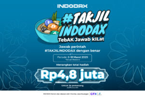 Yuk ikutan #TAKJILINDODAX (TebAK Jawab kILat) setiap hari kecuali hari libur (Sabtu dan Minggu) di Instagram dan twitter @indodax dan dapatkan total hadiah Rp4.800.000 dalam bentuk IDRX untuk 24 orang pemenang!